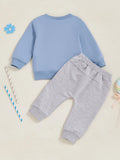 MQTIME  -  Kids Winter 2Pcs Outfits Crew Neck Graphic Print Sweater Solid Color Jogger Pants Warm Tracksuit Set for Boys