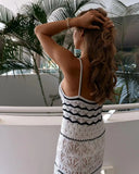 MQTIME  -  Summer New Fashion Women's European And American Style French Hollow Knitted Suspender Long Skirt Temperament Dress