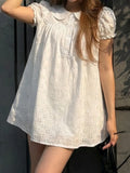 MQTIME  -  Sweet Cute Jacquard Peter Pan Collar Short Sleeve Loose Casual Short Dresses