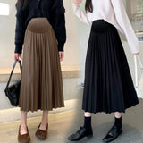 Mqtime Maternity Dress Clothing Knitted Maternity Long Skirts Elastic Waist A Line Clothes for Pregnant Women Casual Pregnancy Skirt