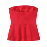  MQTIME  -  Women's Satin Textured Off-Shoulder Tops Fashionable Simple Sleeveless Short Tops Wrap Style for Stylish Casual Wear