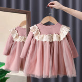 MQTIME  -  Cute Baby Girls Dresses Spring Autumn Long Sleeved Loveheart Mesh Princess Dresses 1-6Years Old Korean Girl Casual Dress