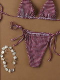 MQTIME  -  Fashion Sexy Laced Up Grid Bikinis Women Split Swimsuit Beach Vacation Bikini All Season Backless Bikinis 2 Piece Set