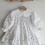  MQTIME  -  Autumn New Girls Long Sleeve Floral Dress Cotton Baby Girl Lace Peter Pan Collar Princess Dress Children Casual Dress