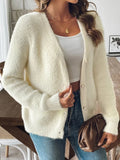 MQTIME  -  Autumn Winter Women Solid Short Jacket Plush Warm Long Sleeve Coat Single Breasted Loose Cardigan Lady Coat