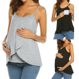 Mqtime Women Pregnant Strappy Vest Nursing Tops Maternity Breastfeeding T-Shirt Summer Fashion Pregnancy Wear