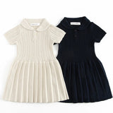  MQTIME  -  New Autumn Kids Princess Dress European American Style Baby Girls Knitting Dress Short Sleeved Solid Color Knitted Clothes