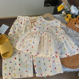 MQTIME  -  Children's Clothing Sets Color Polka Dot Sleeveless Top + Wide Leg Pants 2pcs Toddler Girl Clothes Kids Boutique Clothes