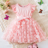 MQTIME  -  Toddler Baby Girls Clothes Elegant Floral Print Tulle Dress Summer Kids Princess Party Birthday Dress Butterfly Solid Mesh Dress