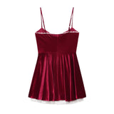 MQTIME  -  French autumn and winter velvet camisole dress wine red puffy dress waist cinching sweet ballet style dress birthday gown