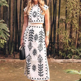MQTIME  -  Spring Summer New Fashion Printed Women Skirt Set Simple Round Neck Female Sleeveless Two Piece Set Dress