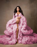 MQTIME  -  Puffy Ruffled Tulle Maternity Dress Women Robes for Photoshoot Extra Fluffy  Baby shower Photographie de vêtements de maternité