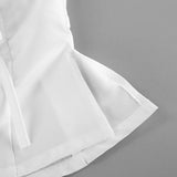  MQTIME  -  Y2k Solid Lace-up Slim-waist Turn Down Collar Long Sleeve Temperament All Match  Women Shirt