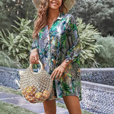 MQTIME  -  Summer New Beach Cover Ups Floral Printed Button Down Sundress Bikini Swimwears Femme Oversized Beachwear Mujer