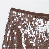 MQTIME  -  Chic Y2K Sequined Brown Mini Skirt Women Sexy Club Shiny Skirts 2025 Fashion Modern Birthday Night Party Music Streetwear Skirt