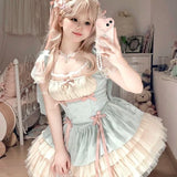 Mqtime Lolita Style Original Design Sweet Bow Ribbon Mesh Princess Strap Mini Dress Japanese Harajuku Y2K Fairy Bandage Ballet Dresses