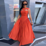 MQTIME  -  Summer New Fashion Round Neck Women Dress Sexy Hollow Out Female Slimming Medium Length Sleeveless Dresses