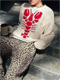 MQTIME  -  Elegant Lady Loose Commute Jumper Fashion Pattern Printed Knitted Pullovers Autumn Winter New O-neck Long Sleeve Crochet Sweater