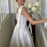 MQTIME  -  Spaghetti Straps Wedding Dress Square Collar Floor-length A-line Satin Vestidos De Novia Vintage Simple Sweet Evening Dresses