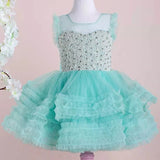 MQTIME  -  White Flower Girl Dresses Tulle Tiered Pearls With Bow Sleeveless For Wedding Birthday Party Banquet Princess Gowns