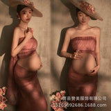 MQTIME  -  Women Maternity Dress for Photography Retro Elegant Tank Top with Cloth 2pcs Pregancy Clothes for Studio Photo Shoot Clothing