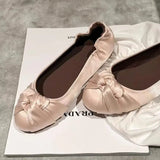 MQTIME  -  New French High End Satin Slip on Shoes for Women Niche Twisted Round Toe Flat Ballet Evening Shoes Daily Party Ladies Footwear