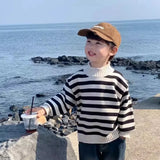 MQTIME  -  Boys Striped Sweater Kids Thickened Fleece High Collar Knitted Boys Inner Wear Autumn Winter Warm Soft Pullover Children Clothes