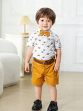 MQTIME  -  Birthday Suit For 1 2 3 4 5 6 Years Boys Kids Summer Cotton Clothes Crown Printed T-shirt Yellow Shorts 4 PCS Casual Outfit