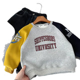  MQTIME  -  Baby Boys Sweatshirt New Winter Letter Printed Thicken Warm Kids Boy Pullover Casual Patchwork Children Boy Tops Hoodies