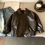 MQTIME  -  Boys Girls Jacket Spring Autumn New Arrival Tops Trendy Fashion Zipper Korean Style Faux Leather Jacket Coat