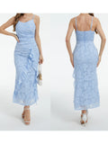 MQTIME  -  Elegant V-Neck Sleeveless Maxi Dress with Ruffled Hemline  Fit Evening Gown for Summer Parties and Events
