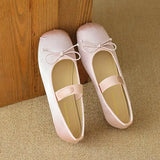 MQTIME  -  New Satin Mary Janes Shoes Women Flat Heel Autumn Fashion Butterfly Knot Square Toe Ballet Shoes Female Footwear Large Size 43