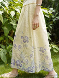 MQTIME  -  French Vacation Flower Print Hollow Out Loose All Match  High Waist Fashion Skirts