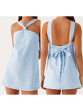 MQTIME  -  Elegant Floral Print Halter Neck Backless Dress Women s Summer Sleeveless Casual Mini Dress Solid Color Fashion