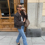 MQTIME  -  Stylish Minimalist Jacket Loose Double-ended Zipper Short Coat Autumn Chic Fashionable Casual Street Style Women's Outerwear