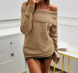 MQTIME  -  Autumn/winter Top  Women's Casual Temperament  Solid Color Pullover  One Shoulder Sweater