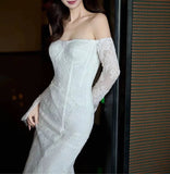 MQTIME  -  Beautiful White Wedding Dresses Floor Length Long Sleeves Backless Bridal Gowns Lace Appliques Vestidos De Novia Customized