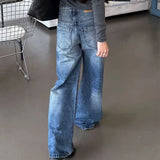 MQTIME  -  American High Street Wide Leg Washed Jeans Summer High Waist Pants Women Multi Button Contrast Stitch Baggy Loose Denim Trousers