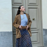 MQTIME  -  Vintage Preppy Plaid Skirt Sheer Chiffon Asymmetric Hem Midi Skirts Women Y2k Aesthetic Chic Female Retro Stylish Street Outfits