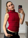 MQTIME  -  Vintage Knitted Tank Tops for Women Y2K Fashion Turtleneck Sleeveless Slim Tops Summer Casual Tee Female Streetwear 2024