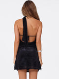  MQTIME  -  Sexy Backless Halter Mini Dress Women Gown Black Lace-up Sleeveless Slim Fashion Club Party Dress Elegant Spring Summer