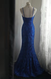 MQTIME  -  Vintage Blue Evening Party Dress Lace Women Fashion Sleeveless Backless Floor Length Trailing Formal Prom Gowns Vestidos Ladies