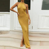  MQTIME  -  European and American Split Knitted Hollow Neck Sling Sexy Backless Beach Skirt Long Skirt Women Cw56695