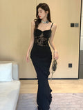 MQTIME  -  Black lace patchwork sexy elegant dress suspender women's summer dress