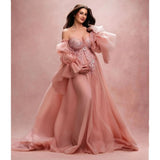 MQTIME  -  Charming Sweetheart Maternity Dress Illusion Lace Appliques Prom Gown for Photoshoot Customized Beading Women Babyshower Gowns