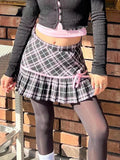 MQTIME  -  Pink Ribbon Bow Plaid A-line Pleated Mini Skirt Short Skirts @e-girl harajuku fairycore 2000s grunge goth aesthetic korean cloth