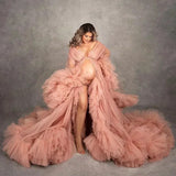 MQTIME  -  Luxury Customized Maternity Dresses for Photoshoot Tulle Robe Wedding Bridal Sleepwear Nightwear Front Split BabyShower Gown