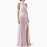 MQTIME  -  Summer Hollow Out Sleeveless High Waist Party Dress 2025 Fashion Backless Solid Long Dresses Sexy Ladies Halter Slim Split Dress
