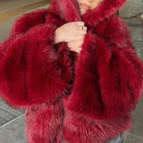 MQTIME  -  Solid Color Hooded Fur Coat Imitation Fur Warms Comfort and Stylish Fur
