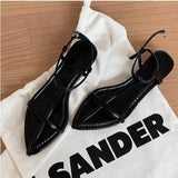 MQTIME  -  New Temperament Wedge Heel Pointed Personalized High Heels One-word Thin Strap Open-toe Buckle Sandals Women